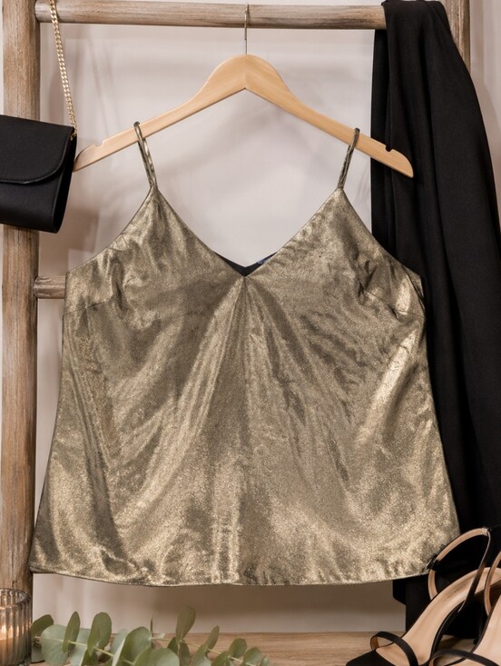 Addition Elle Tops - AdditionElle NEW Plus Size 3x: Metallic Gold Spaghetti-Strap Cami Top